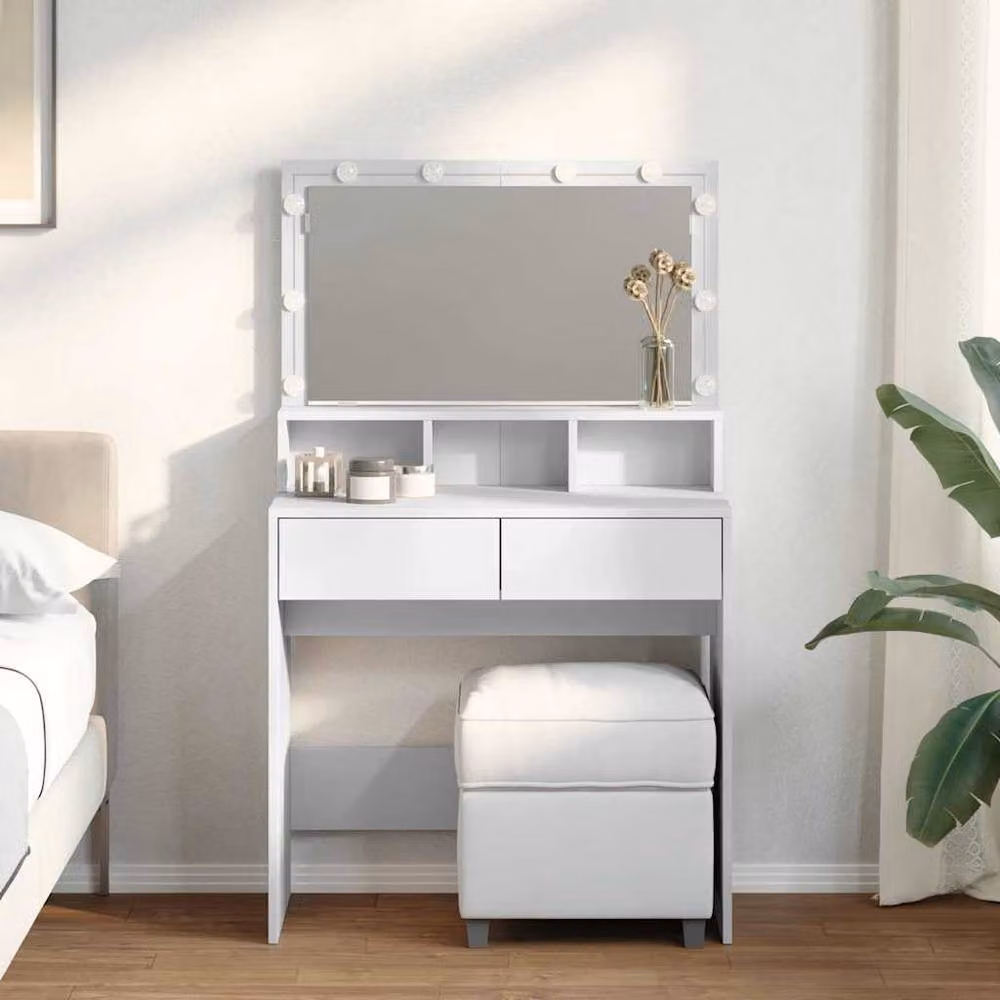 Berkfield Home Modern White Dressing Table with Hollywood LED, W/D/H: 80 x 41 x 134.5 cm – 2