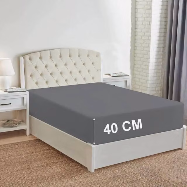 Homes-Linen Grey 180 Thread Count Non Iron Extra Deep Percale Fitted Sheet, Size: Double (140 x 200 cm, Depth: 40 cm)