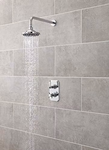 Nuie Chrome Round 6 inch Fixed Overhead Shower Rose with Easy Clean Anti-Limescale Nozzles – 2