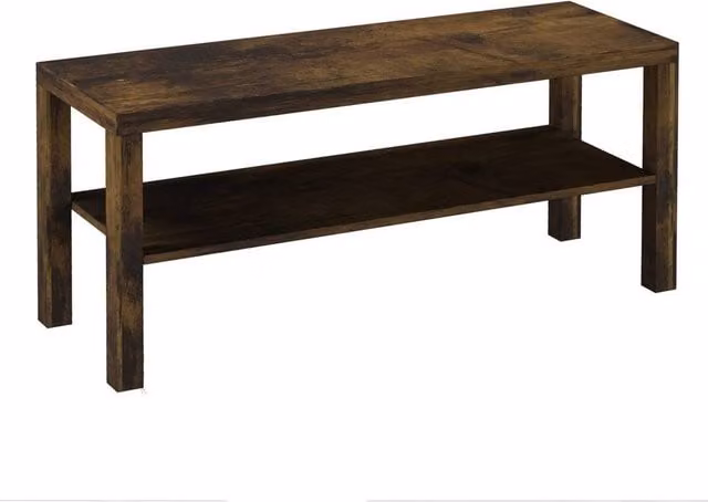 VOGREX Rustic Brown 2 Tier Wood TV Bench and Media Stand Cabinet