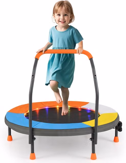 Costway Foldable Mini Trampoline with Lights in Orange and Multicolour
