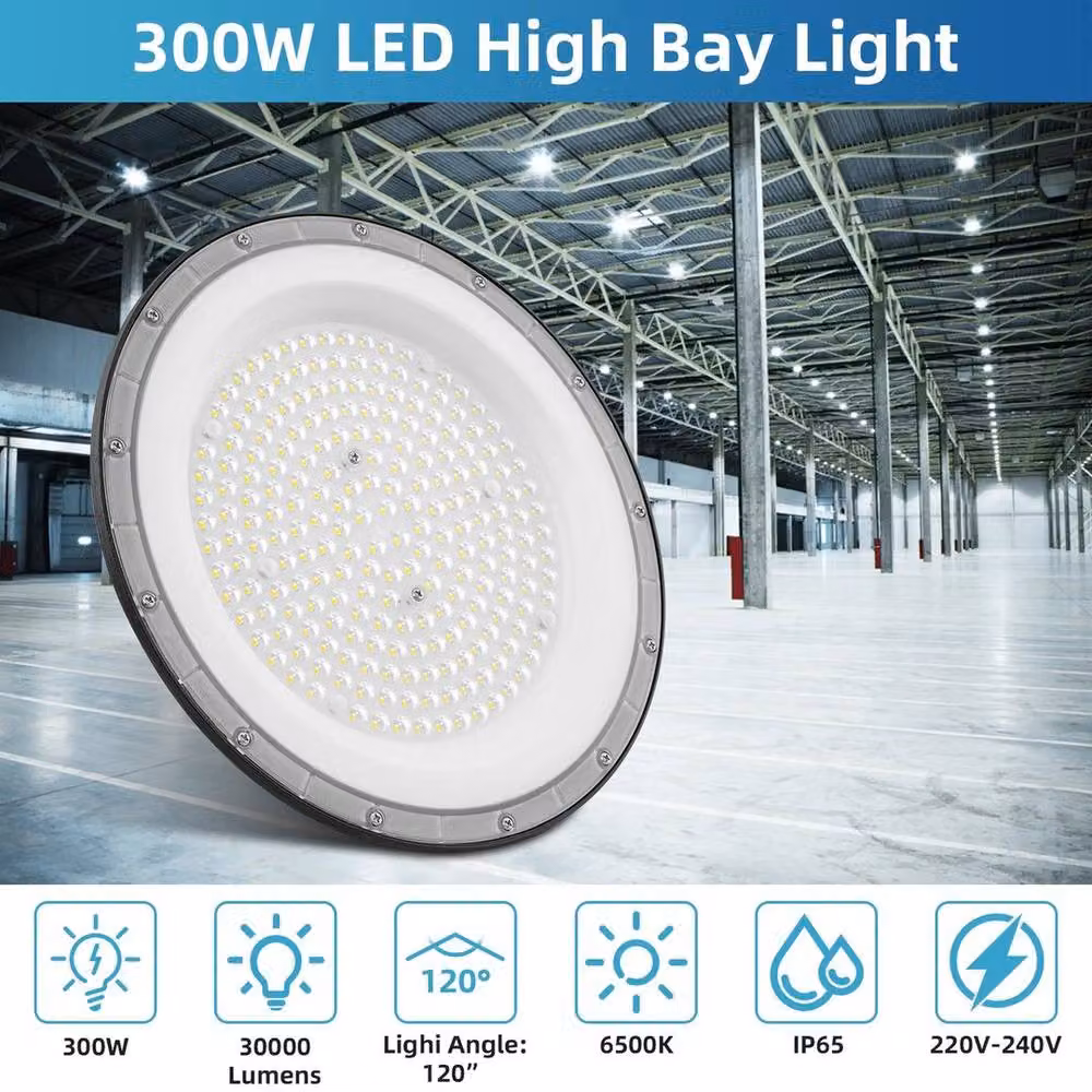 NESTLUNE 2x 300W UFO LED High Bay Light in Black for Workshops and Garages – 4
