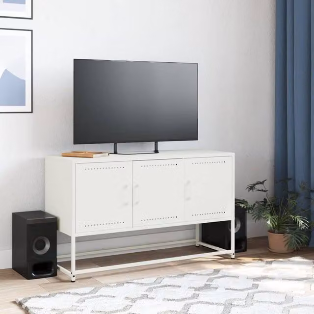 Berkfield Home Modern White Steel TV Cabinet W: 100.5 cm, D: 39 cm, H: 60.5 cm
