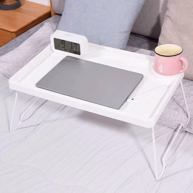Kelvenix White Lap Food Coffee Table with Folding Legs
