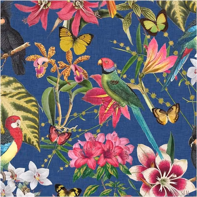 Envy Paradiso Floral Botanical Wallpaper in Blue, Orange, Yellow and Pink, W/H: 52 cm x 520 cm – 1