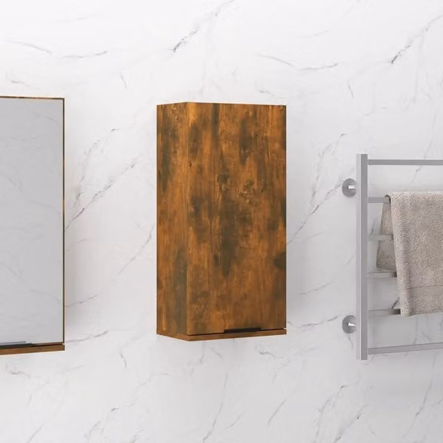 Berkfield Home Wall-mounted Bathroom Cabinet in Smoked Oak Brown, W/D/H: 32 x 20 x 67 cm