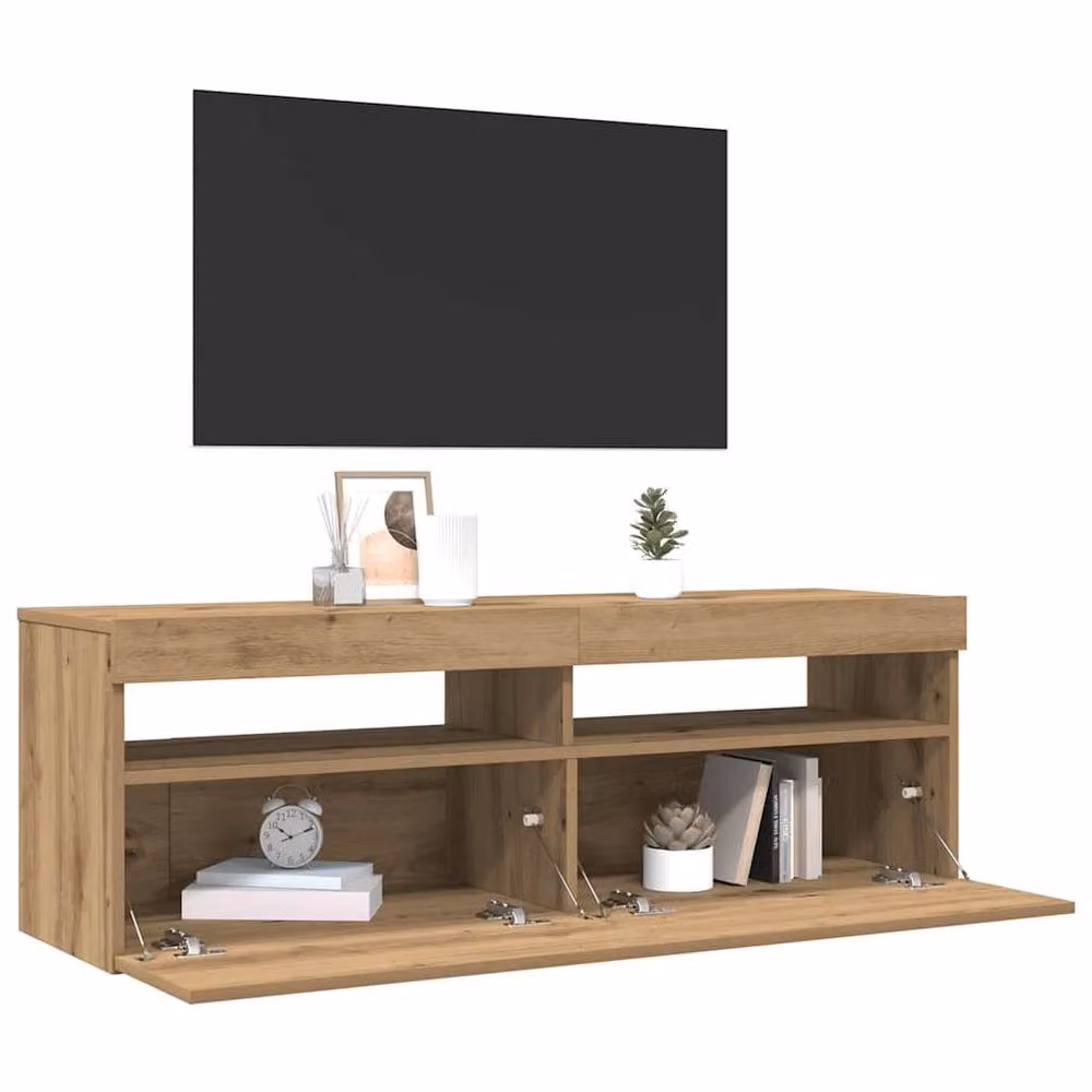 Berkfield Home Artisan Oak TV Cabinet with LED Lights in Brown, W/D/H: 120 x 35 x 40 cm – 5