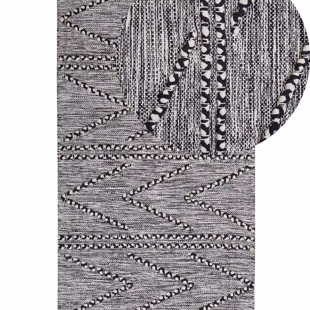Wyld and Coco Hand Tufted Cotton Geometric Rug in Black and White, W: 80 cm, L: 150 cm – 2