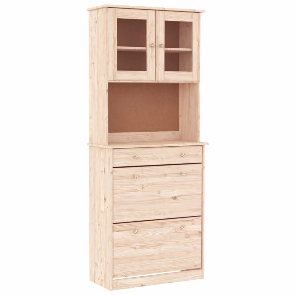 Berkfield Home ALTA Highboard in Natural Solid Pine with Glass Doors, W: 77 cm, D: 35 cm, H: 188 cm – 2