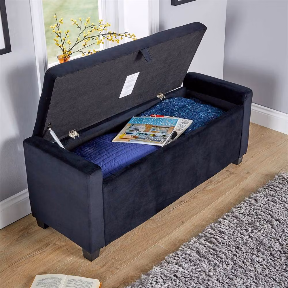 FORGEVIO Chesterfield Velvet Storage Bench in Black – 4