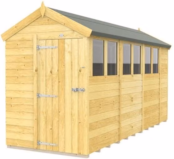 Buttercup Farm Apex Wooden Shed in Brown with Single Door and Windows, W: 147 cm, D: 417 cm, H: 217 cm – 1