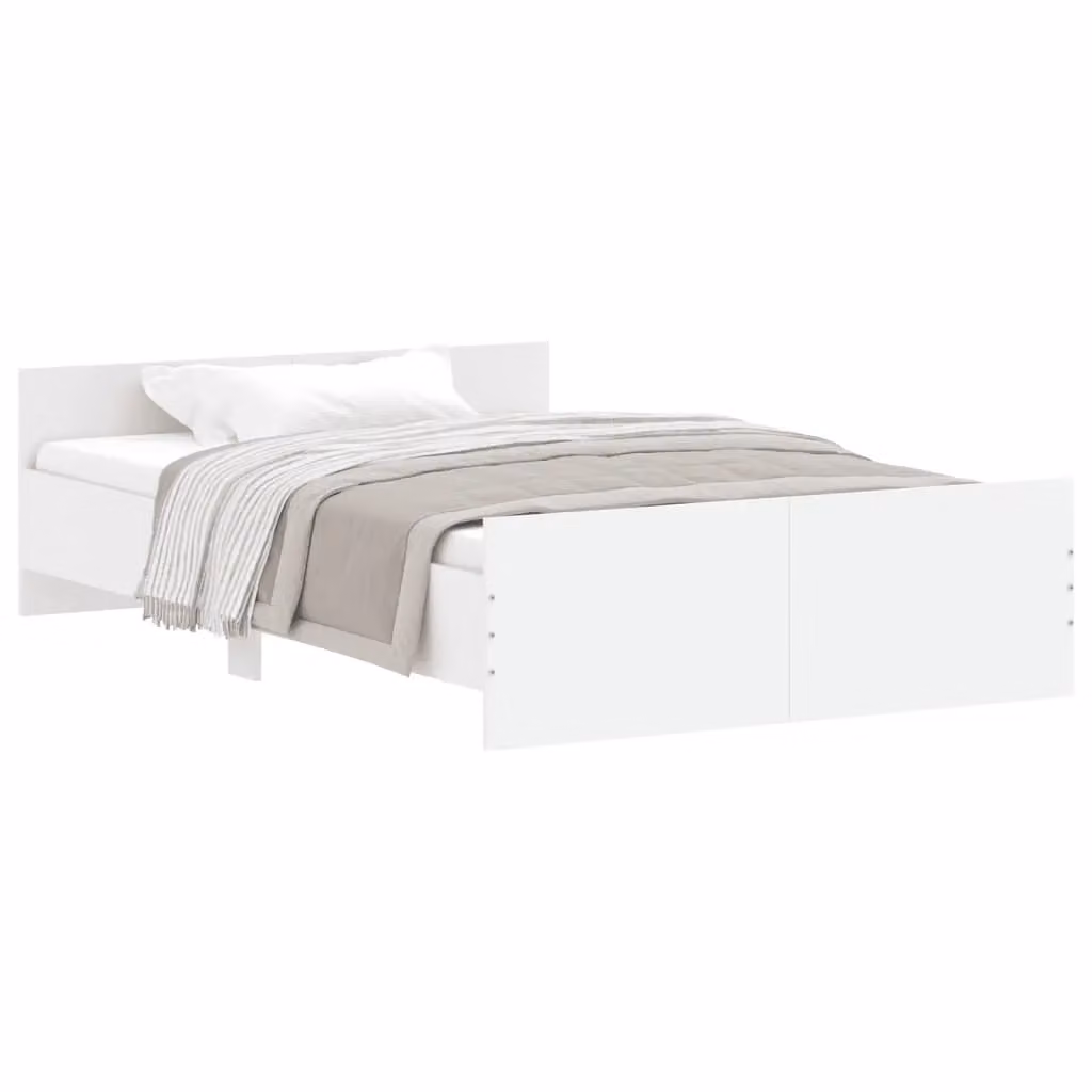 Berkfield Home Small Double Bed Frame with Headboard and Footboard in White, W/D/H: 120 x 190 cm – 2