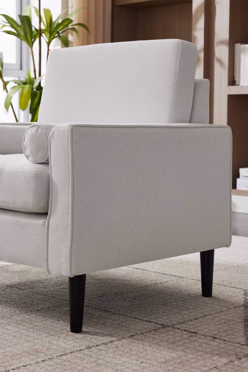 Living and Home Mid-Century Linen Single Sofa Armchair in Beige – 2