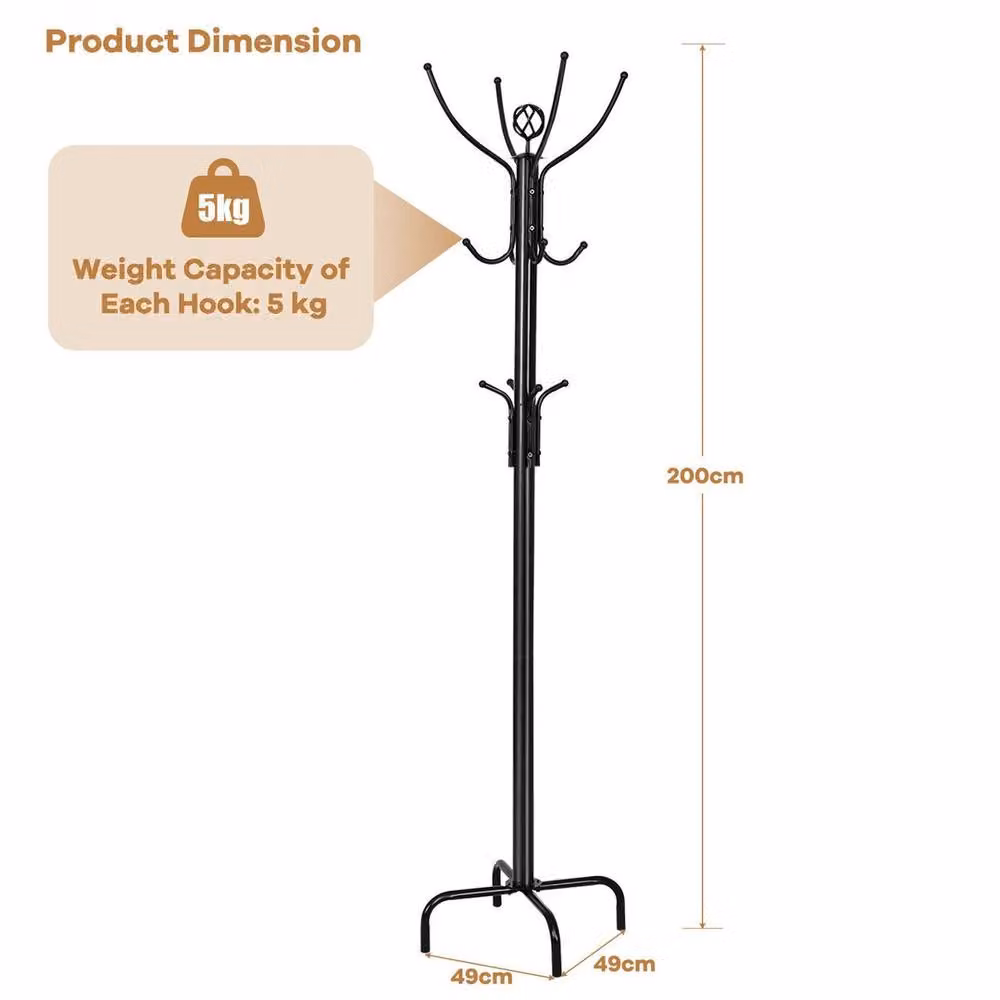 KORVIXA Matt Black Metal Free Standing Coat Rack and Hat Hanger, Height: 90 cm – 2