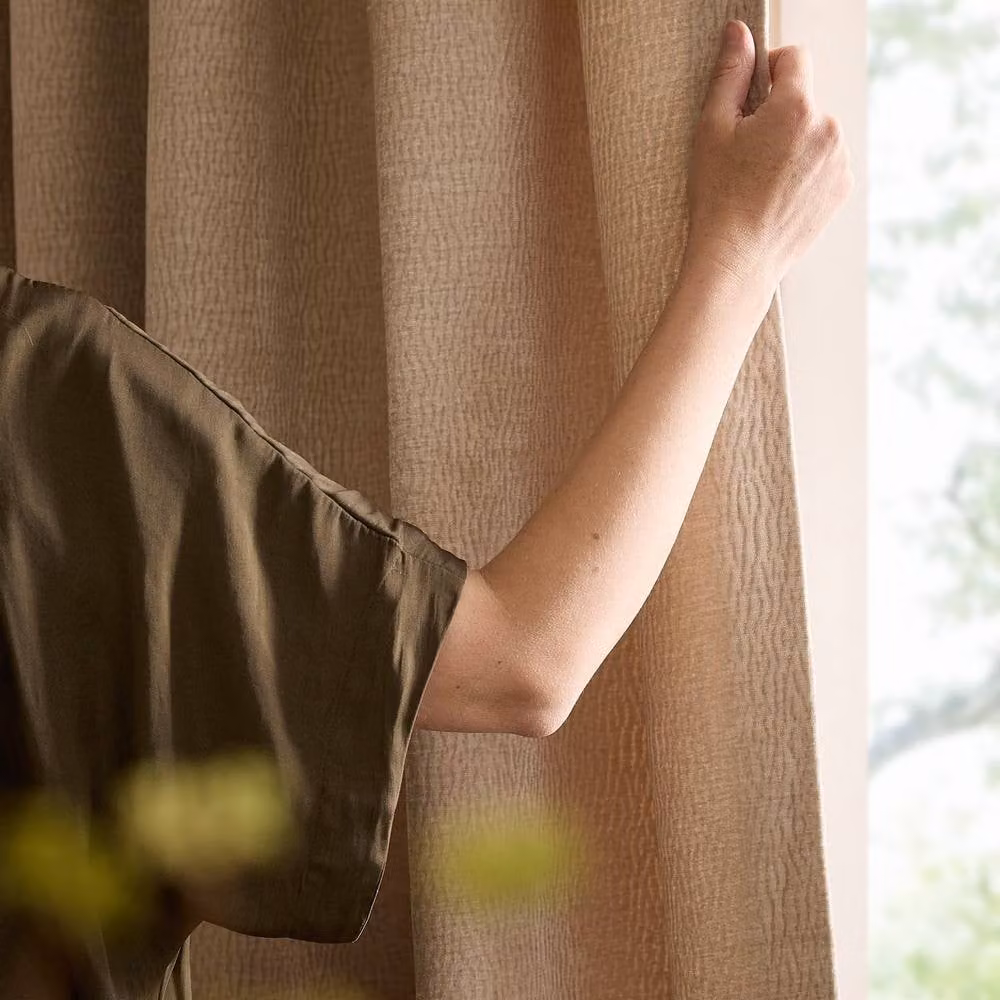 Yard Heath Washed Velvet Fully Lined Eyelet Curtain Pair in Beige, Width: 117 cm, Drop: 137 cm – 2