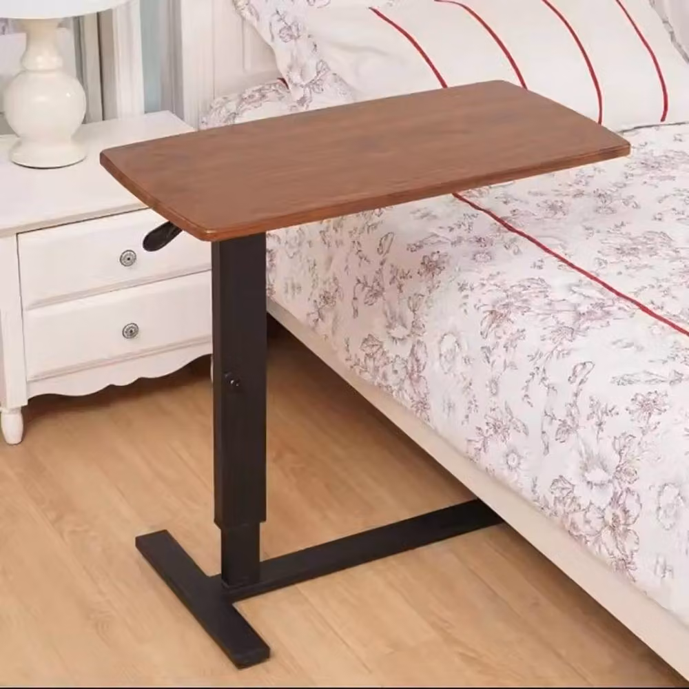 FORGEVIO Adjustable Height Medical Overbed Bedside Table with Castors in Brown – 5