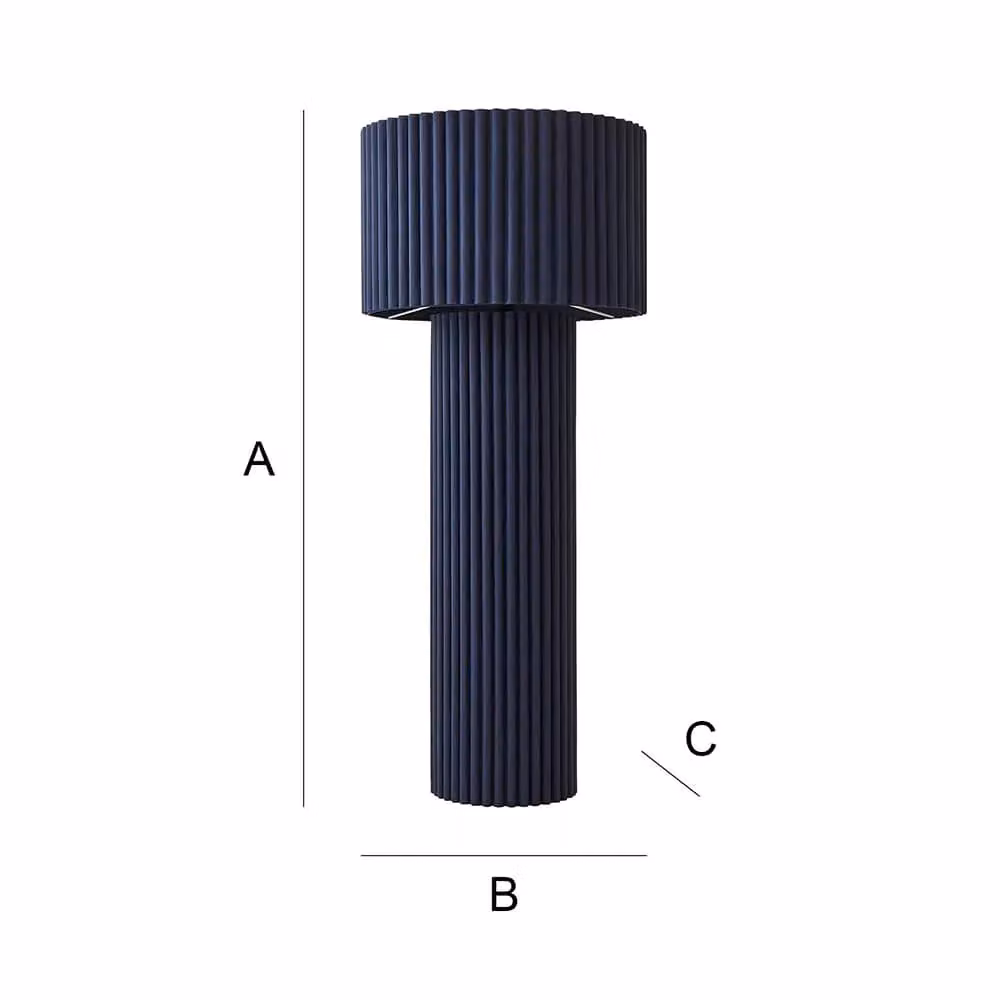 ValueLights Lenny Drum Lamp Shade Navy Blue Ribbed Fabric Midi Floor Lamp – 4