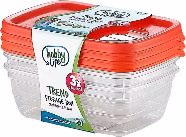 Hobby Life Rectangular Plastic Food Storage Boxes, Pack of 3, Red