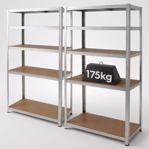 Harbour Housewares 5-Tier Heavy Duty Steel Garage Shelving Units Set, 2 Pack, Silver, W/D/H: 90 x 40 x 180 cm
