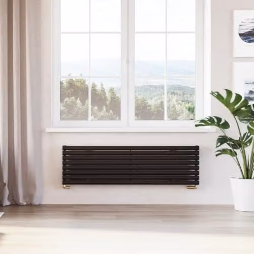 UK Radiators Omeara Axis Black Elliptical Tube Horizontal Designer Single Panel Radiator W: 160 cm, H: 46.4 cm – 3