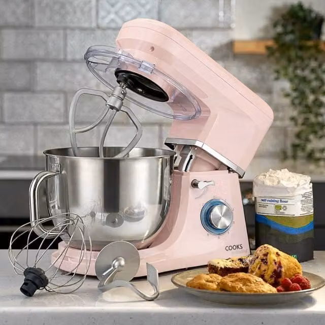 Cooks Professional Stand Mixer 1200W with 6 Speeds and Pulse Function, 7L Stainless Steel Mixing Bowl, Pink – 1