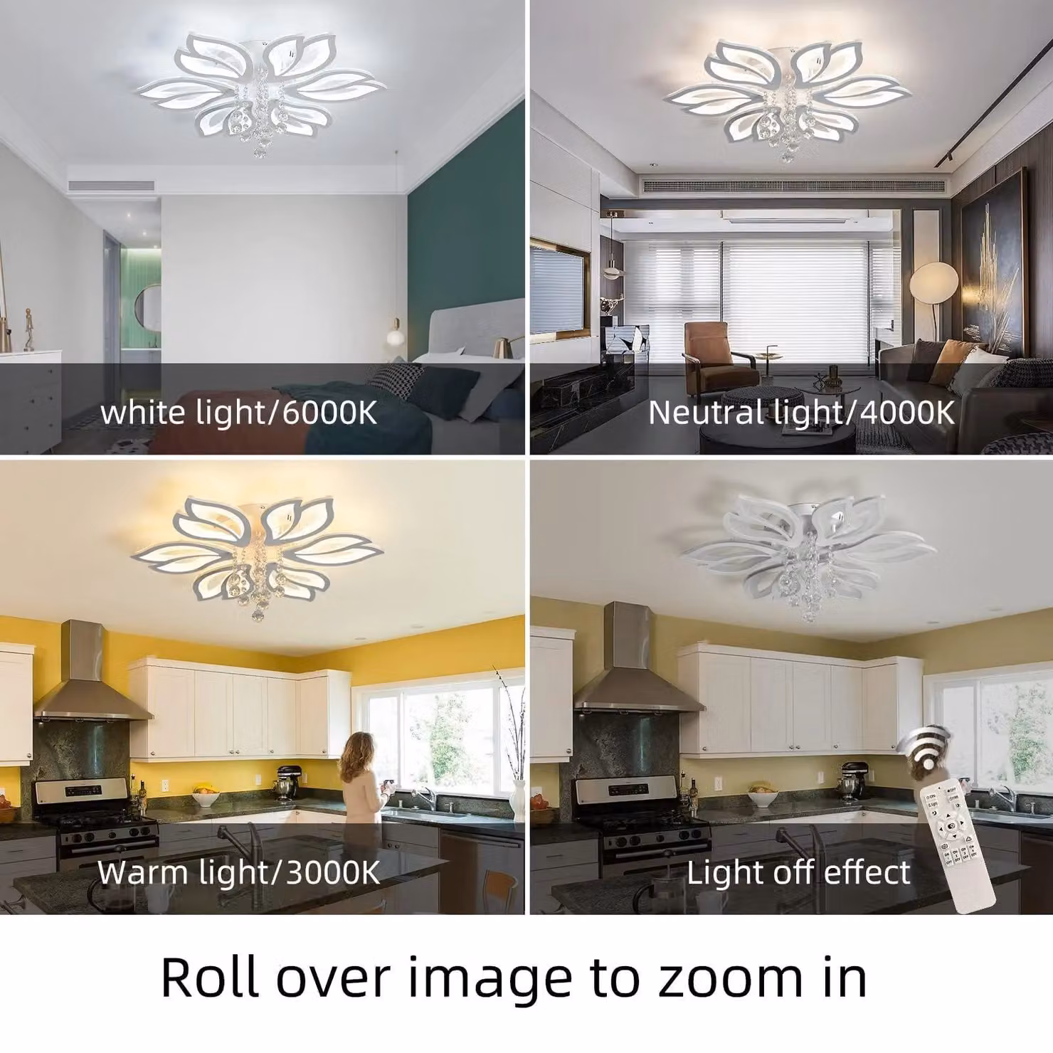 Garwarm Modern 6-Head 56W LED Dimmable Ceiling Light in White – 3