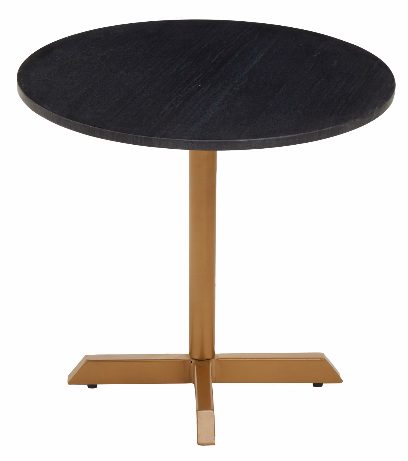 Orsina Black Marble Top Round Side Table with Gold Finish Cross Base