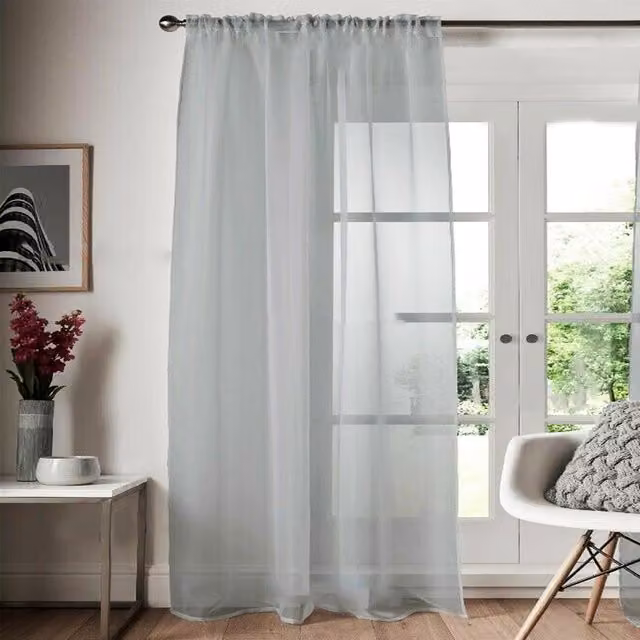 Roseley Silver Plain Voile Fabric Panel Curtain with Rod Pocket, Height: 182.88 cm