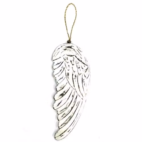 KDMD Handcrafted Shabby Chic Wooden Angel Wing Wall Plaque in White, 30 cm
