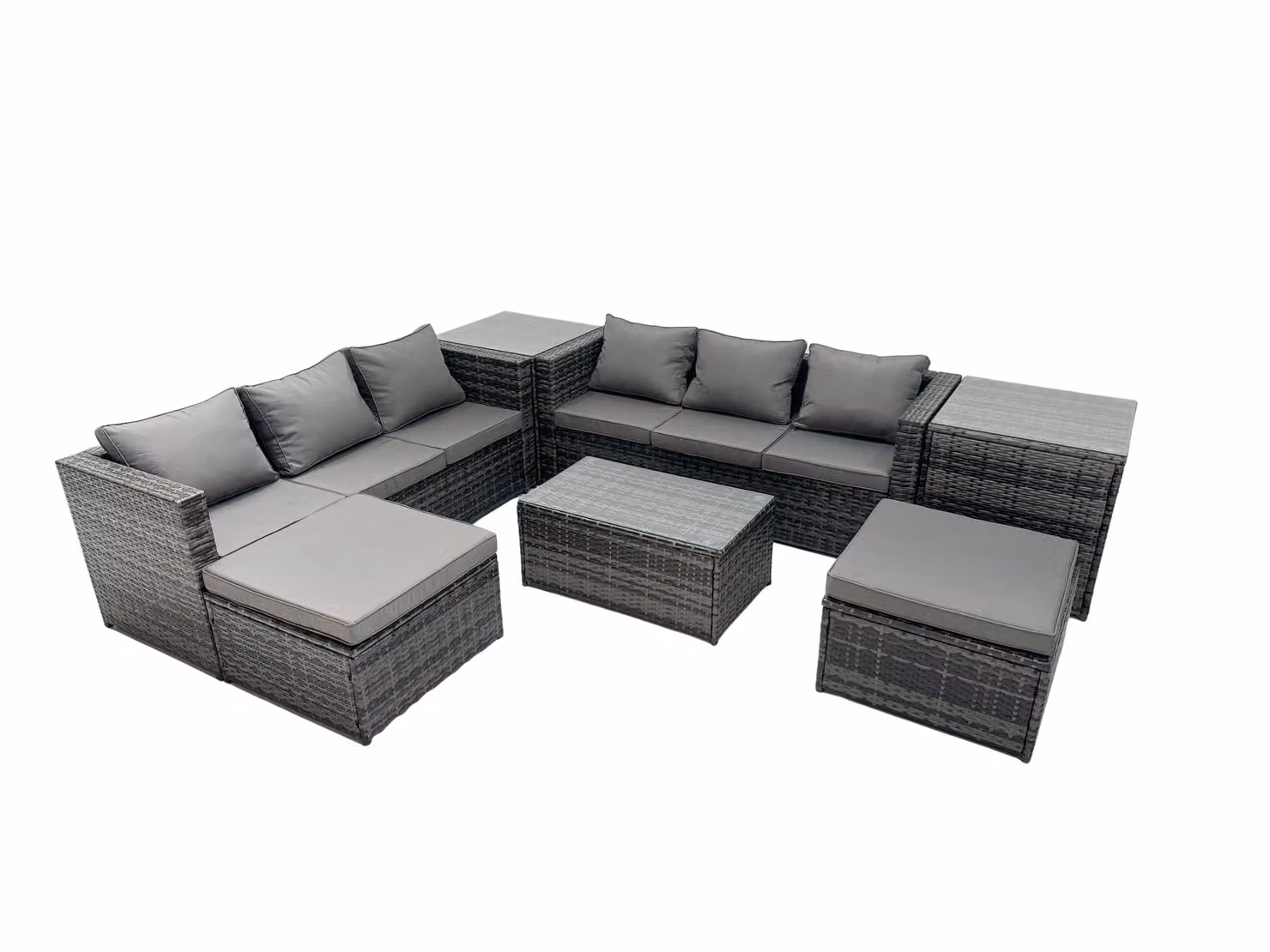 Fimous 8-Seater Patio Coffee Table Sofa Set with 2 Side Tables and 2 Footstools in Dark Grey – 2