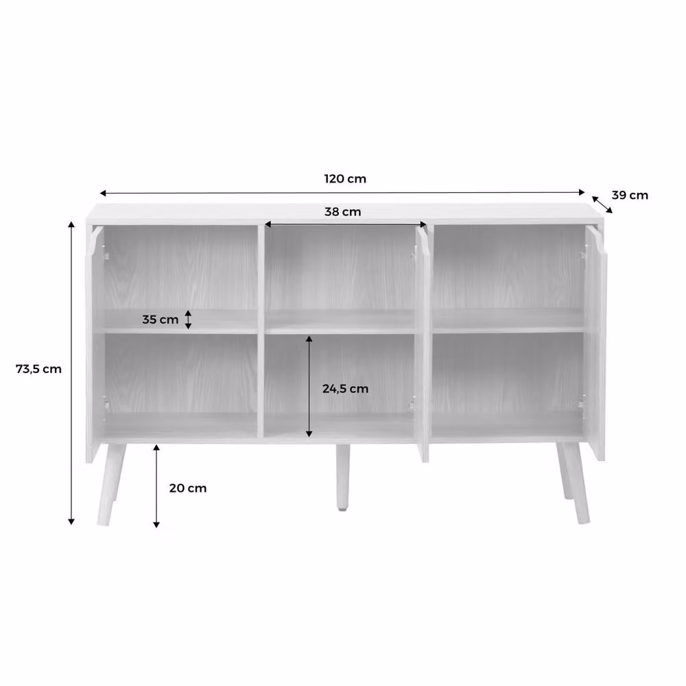 sweeek Walnut-effect Sideboard in Light Grey and Brown with 3 Doors and 3 Shelves, W/D/H: 120 x 39 x 73.5 cm – 2