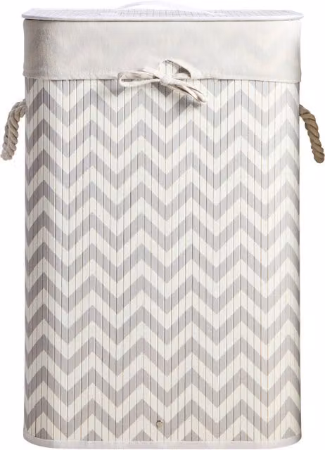 Orsina Kankyo Laundry Hamper in White and Grey with Bamboo, Wire and Fabric