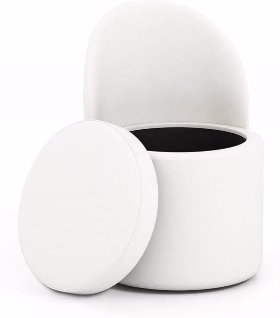 COSTWAY Modern White Upholstered Storage Ottoman with Backrest