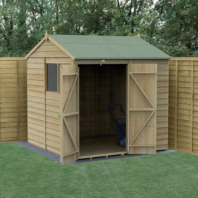 Forest Garden 4LIFE Reverse Apex Shed in Brown with Base and Floor