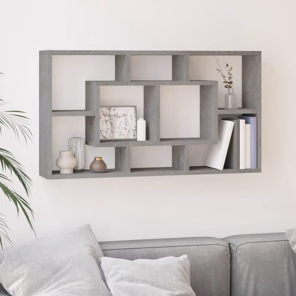 Berkfield Home Wall Mounted 8 Compartment Display Shelf in Grey – 2