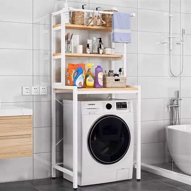 Kelvenix White Metal Space Saving Washing Machine Storage Rack