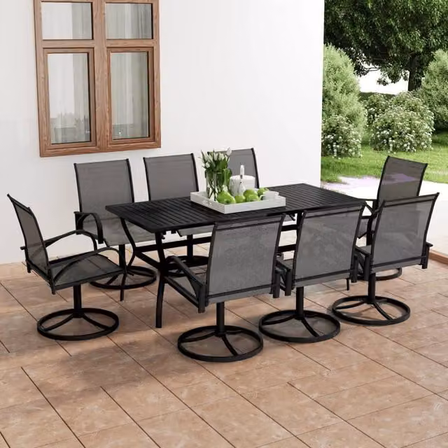 Berkfield Home 9 Piece Grey Garden Dining Set in Textilene and Steel – 1