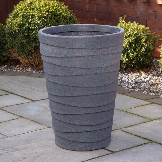 Samuel Alexander Trojan Round Garden Planter Pot in Grey, Height: 66 cm, Width: 48 cm – 1