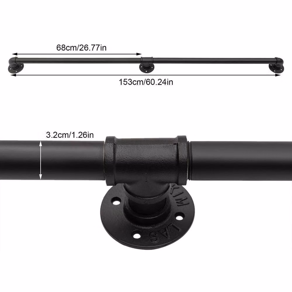 Havendro Black Modern Outdoor Steel Handrail, 5ft Round Galvanised Stair Railing – 2