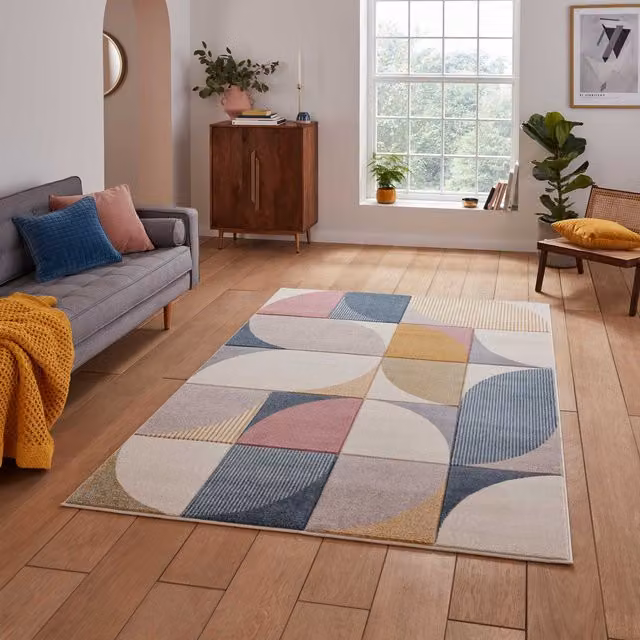 Terrys Modern Geometric Rectangular Multicolour Stain Resistant Rug