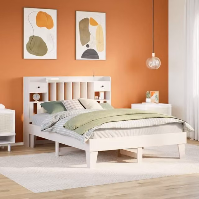 Berkfield Home White Solid Wood Pine Bed Frame with Drawers W/D/H: 140 x 190 cm – 1