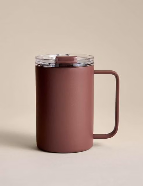 M&S Stainless Steel Double Walled Travel Mug with Lid and Handle, Purple, 350ml