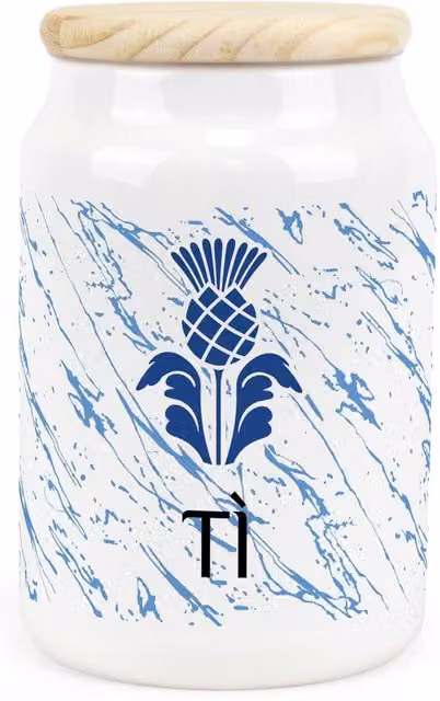 Purely Home Scottish Thistle Ceramic Tea Storage Canister, Blue and White Floral, Airtight and Leakproof