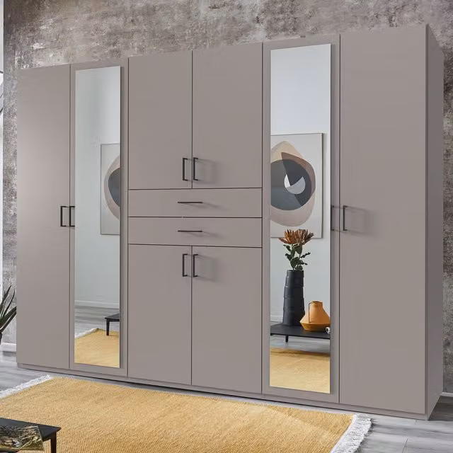 TJS Dillingen Modern Grey Wardrobe with Hinged Doors and Mirror
