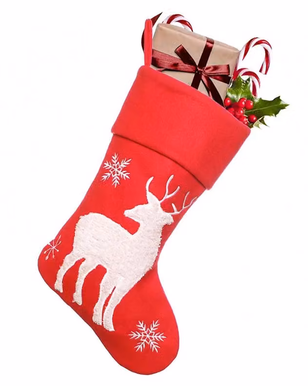 Dibor Set of 4 Red and White Reindeer Christmas Stockings with Snowflake Textile Decorations – 2