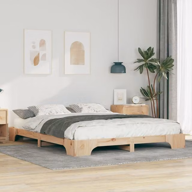Berkfield Home Floor Bed Frame with Lift Up Storage in Brown Solid Pine Wood W: 160 cm, D: 220 cm