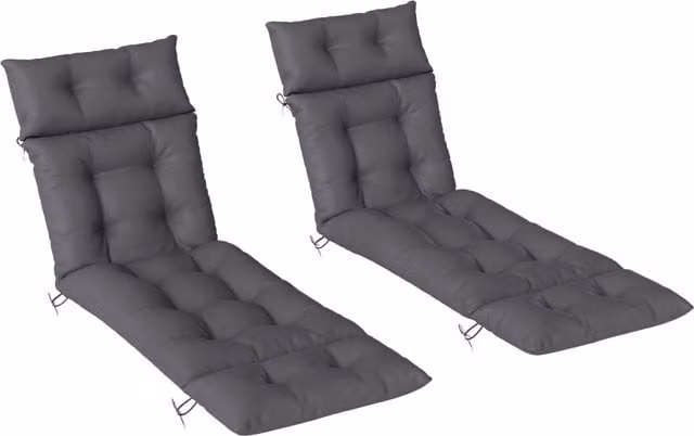 Outsunny Set of 2 Dark Grey Sun Lounger Replacement Cushions, W: 190 cm, D: 56 cm, H: 10 cm – 1