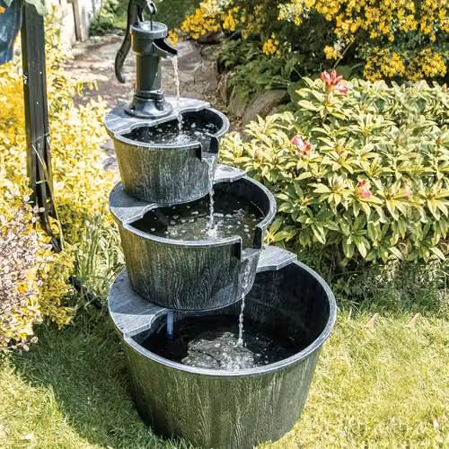 GardenKraft 21409 3 Tier Antique Silver Barrel Cascading Water Feature – 6