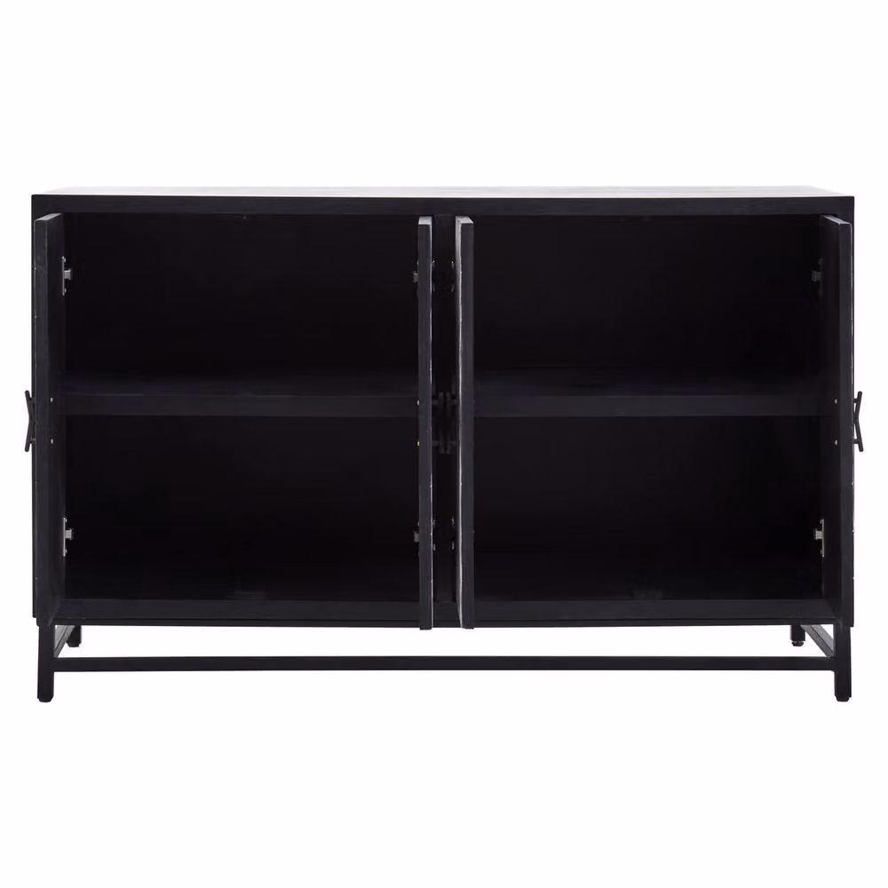 Orsina Modern Black Four Door Sideboard with Geometric Pattern and Internal Shelving – 3