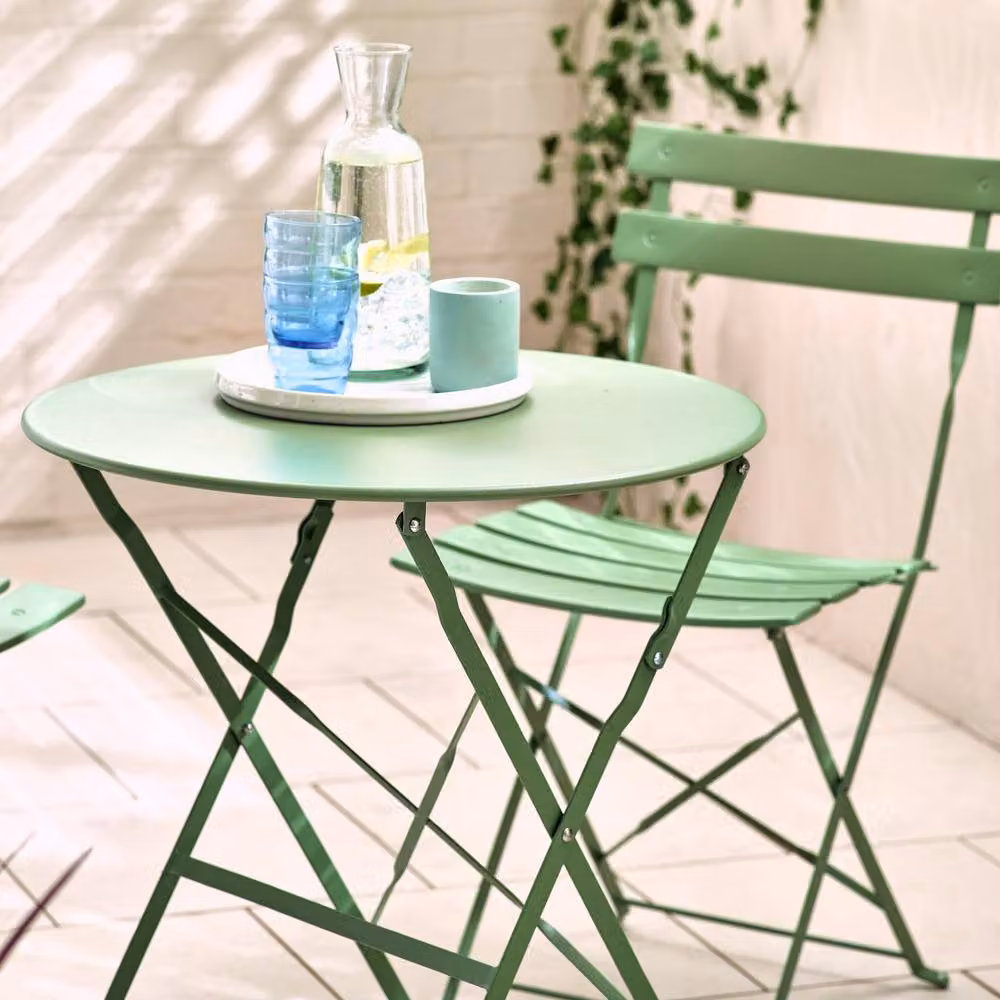 FurnitureboxUK Cabo 2 Seater Metal Bistro Set with Round Table in Matt Green – 2